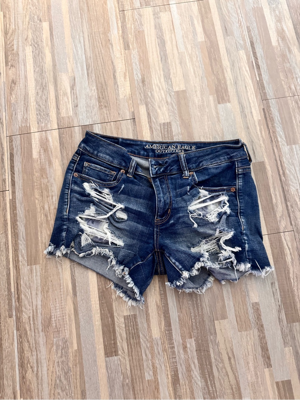 American Eagle Outfitters Dark Blue Distressed Denim Cutoff Shorts